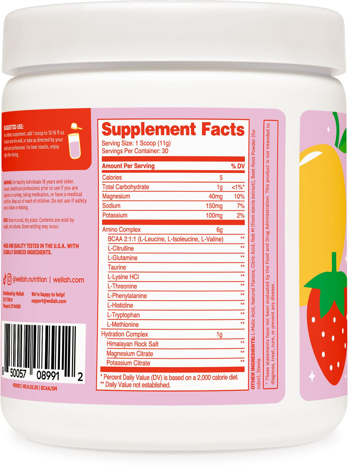 Emballage de Wellah Poudre BCAA 390g en gros plan