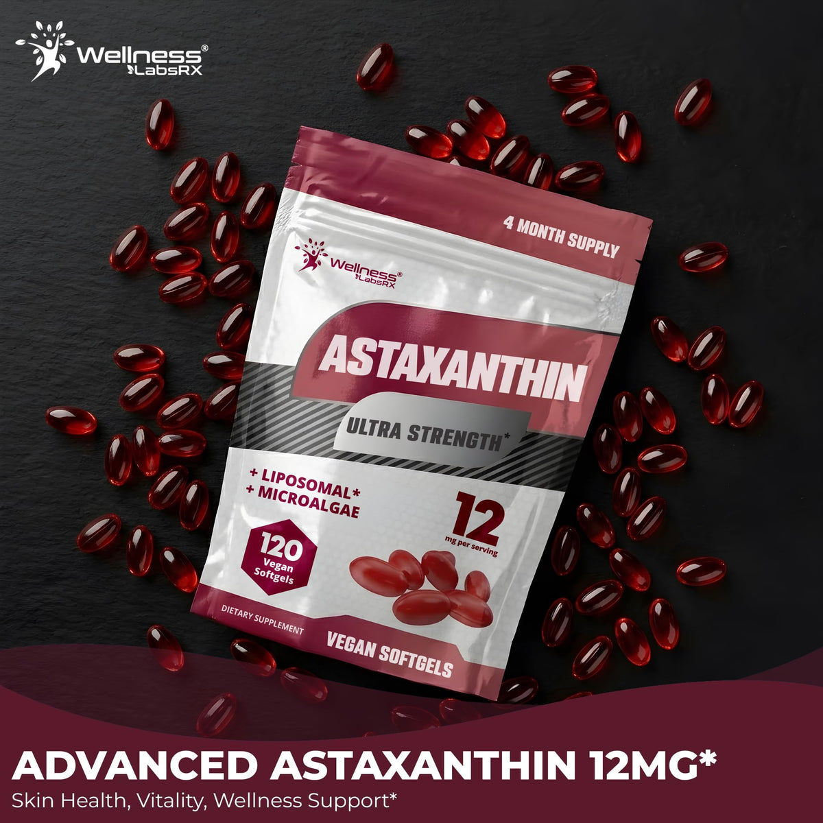 Emballage de WELLNESS LABSRX Astaxanthine Liposomale 12mg