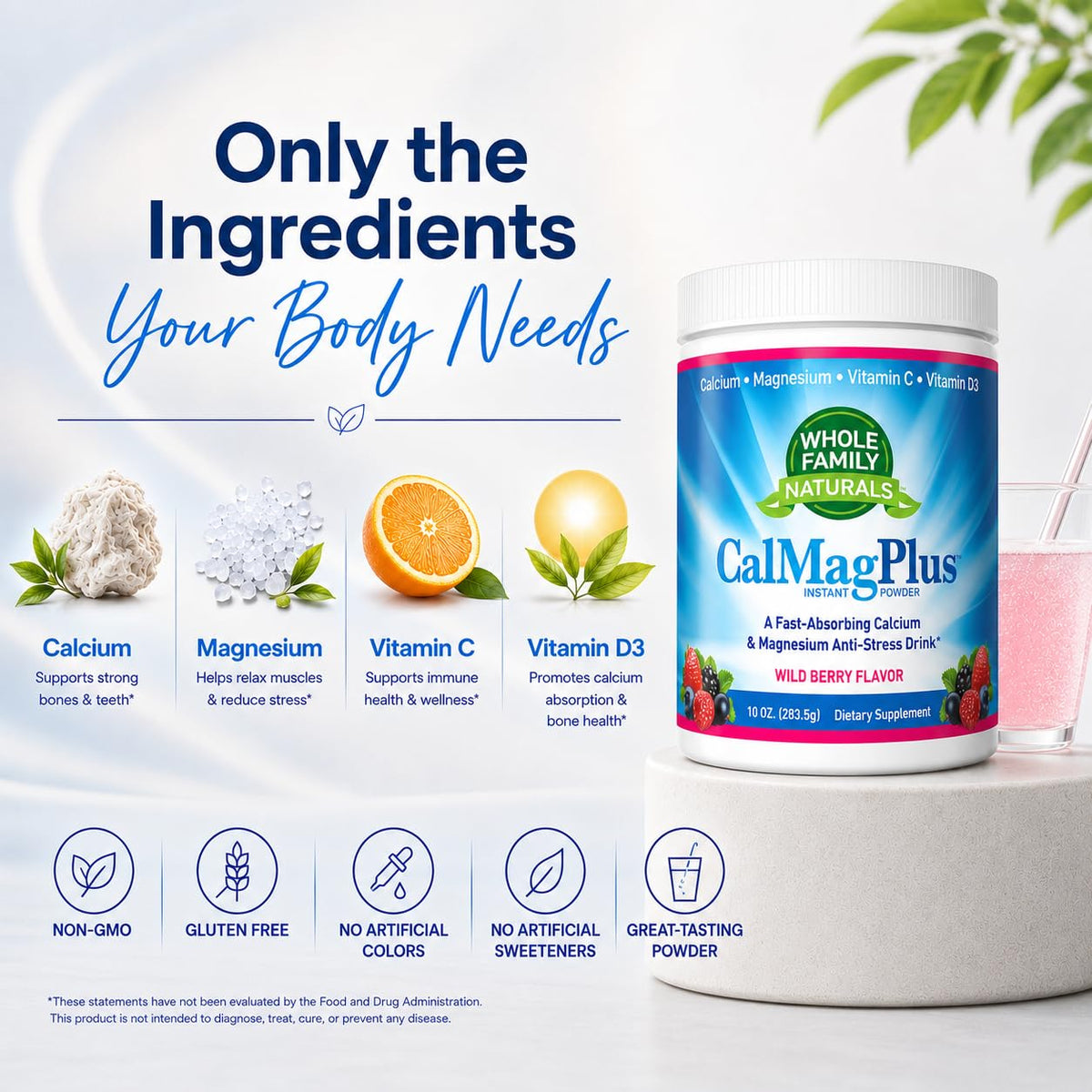 Emballage de Whole Family Naturals CalMag Plus 349g