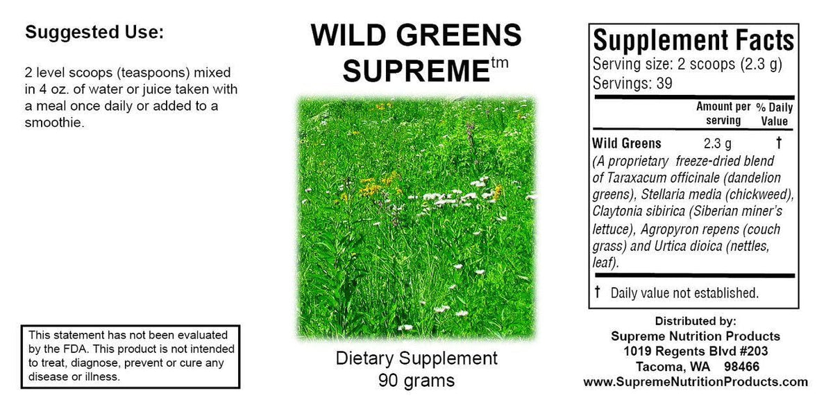 Emballage de Wild Greens avec informations nutritionnelles