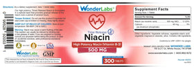 Emballage de Wonder Laboratories Niacine B3 500 mg 300 comprimés