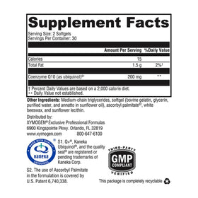 Emballage de XYMOGEN CoQmax Ubiquinol avec gélules visibles