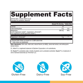 Emballage de XYMOGEN OptiMag Neuro 222g avec informations nutritionnelles
