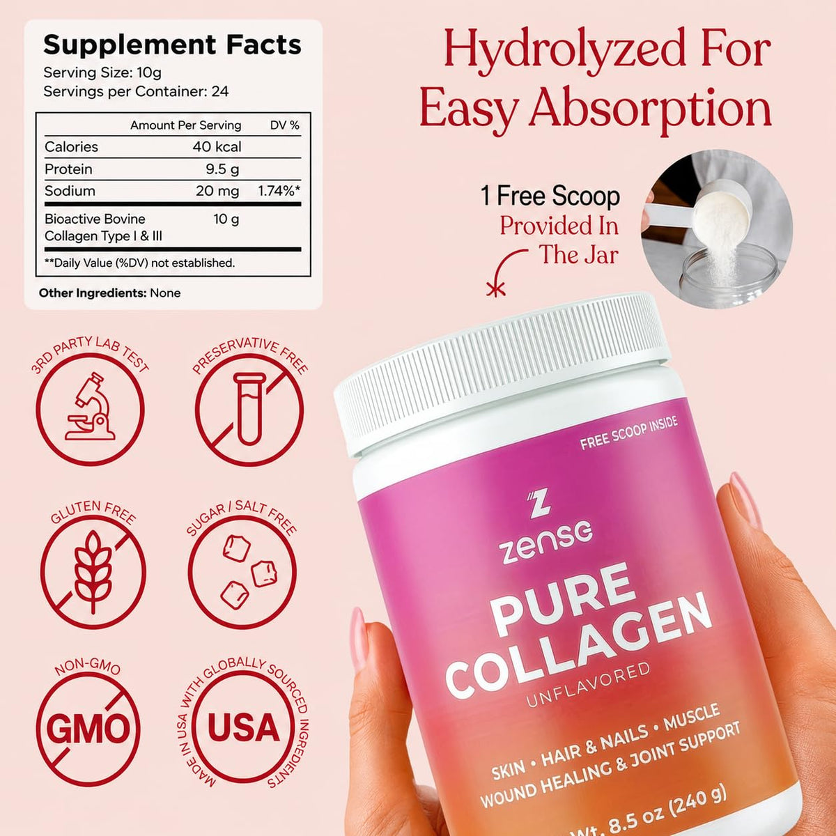 Emballage de ZENSE Poudre de collagène hydrolysé