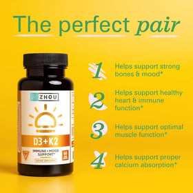 Emballage de ZHOU D3 + K2 et soutien thyroïdien 120 capsules