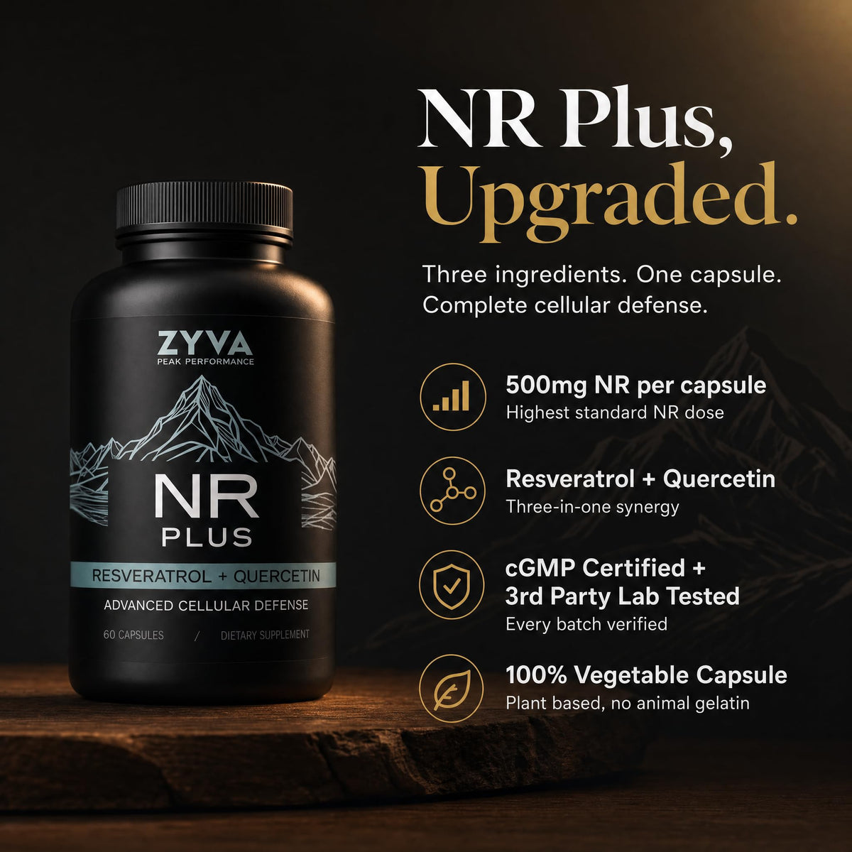 Emballage de ZYVA NR Plus avec ingrédients listés