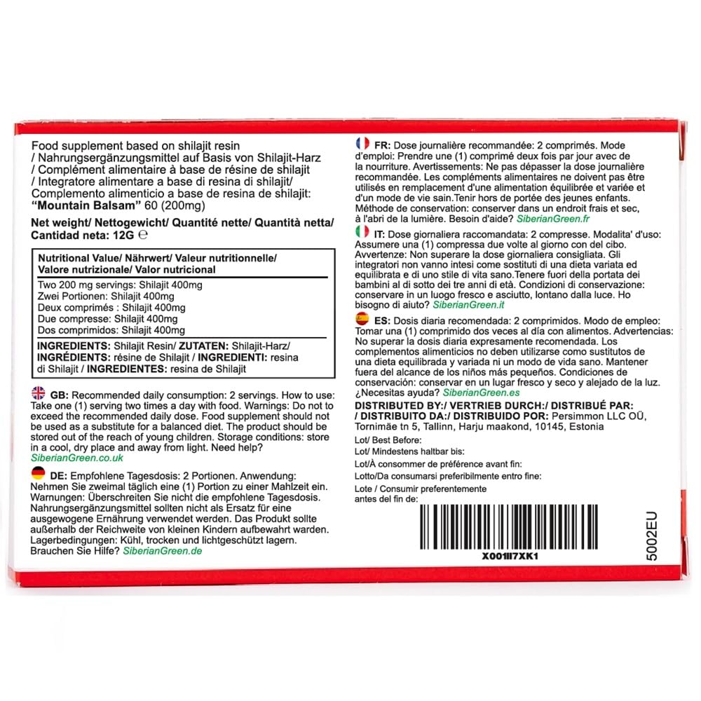 Emballage des 120 Tablettes de Shilajit de Siberian Green