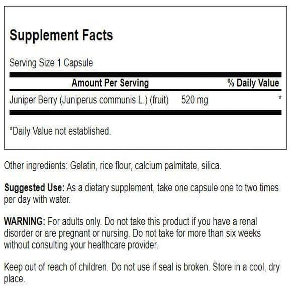 Emballage des baies de genévrier Swanson 520 mg, côté