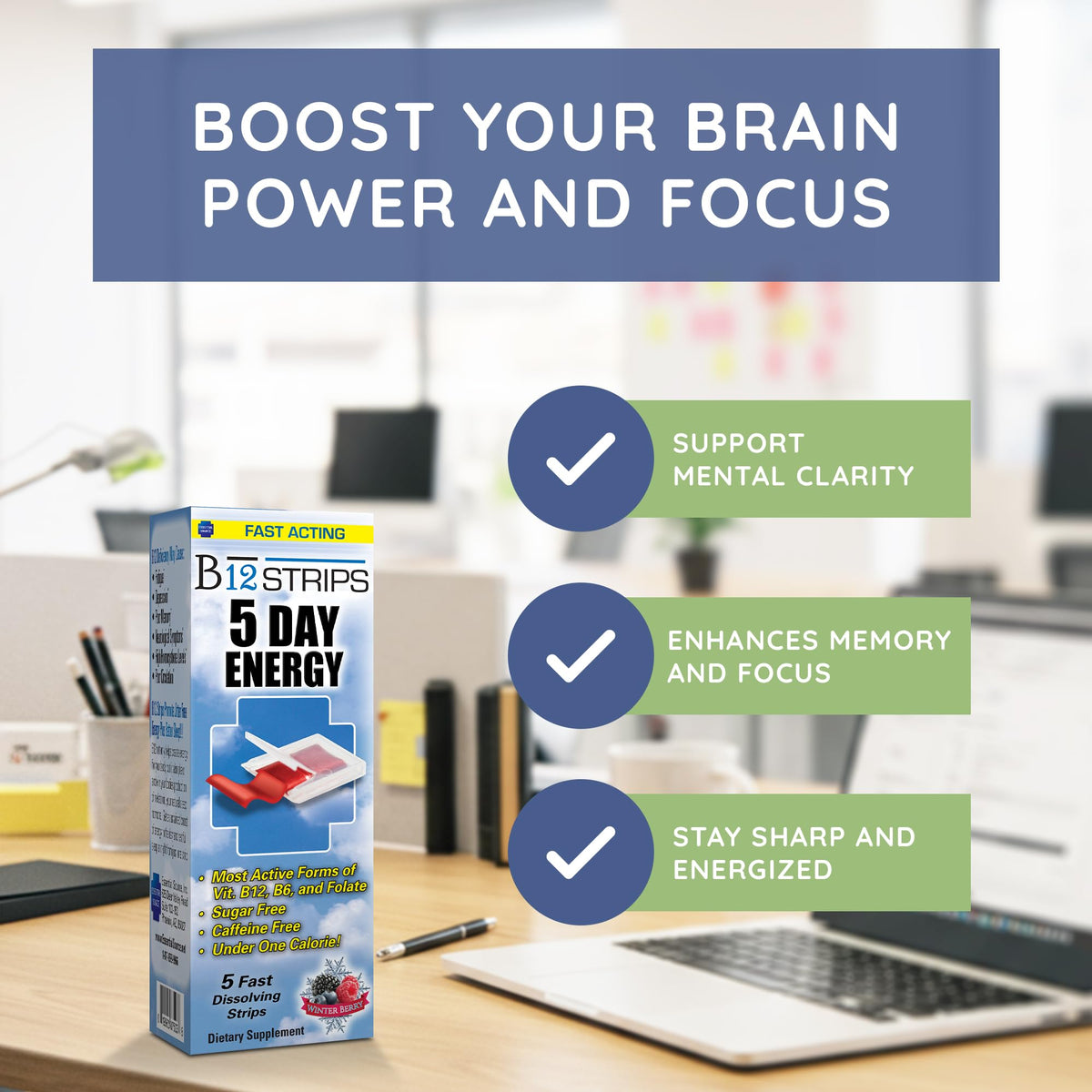 Emballage des bandes B12 Essential Source avec information nutritionnelle
