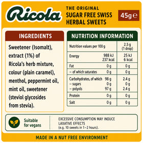 Emballage des bonbons aux herbes Ricola 45 g