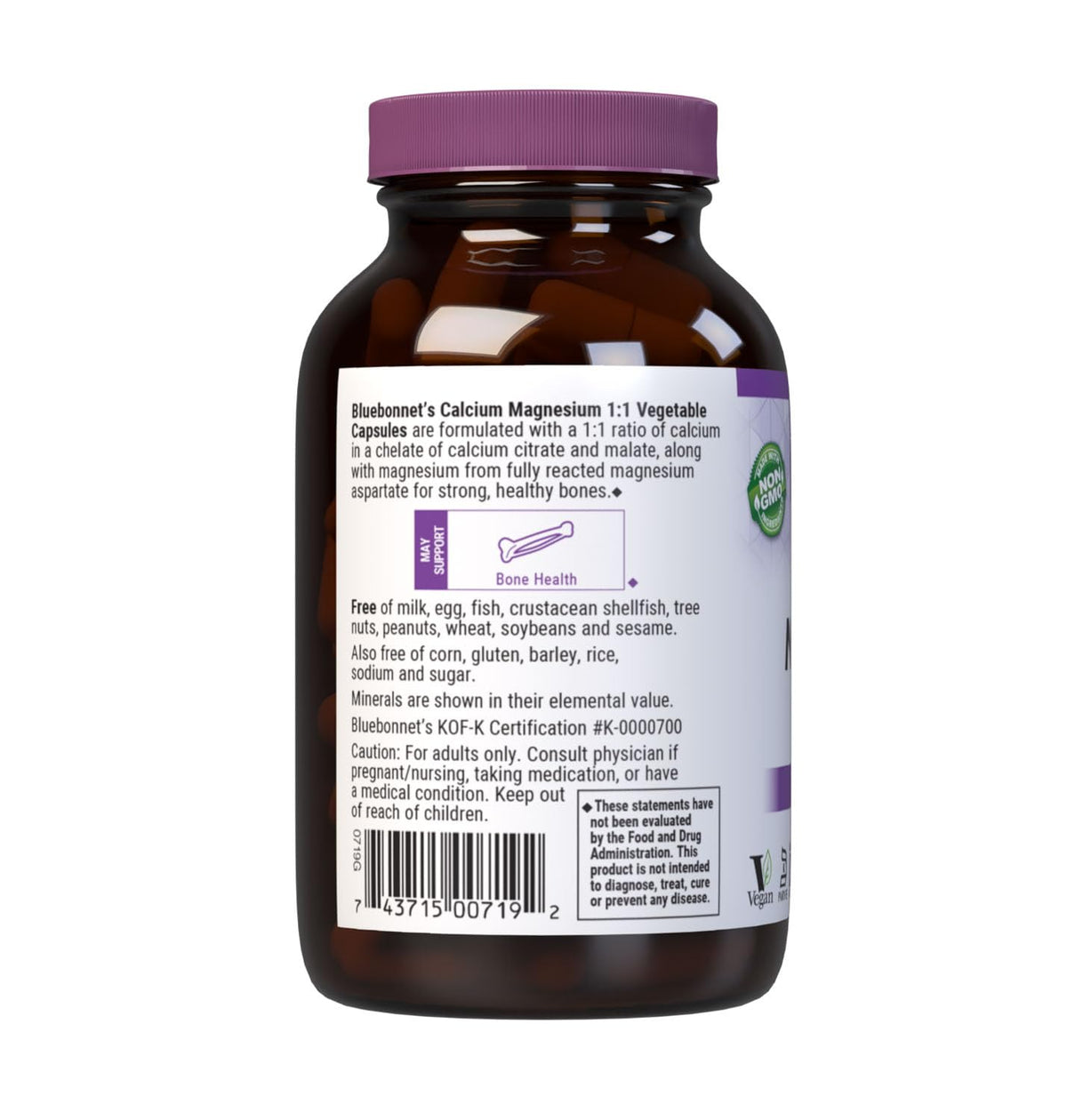 Emballage des capsules BlueBonnet Calcium Magnésium sur un fond neutre