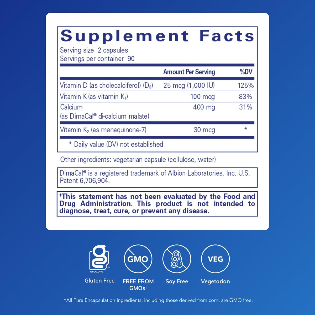 Emballage des capsules Calcium K/D Pure Encapsulations