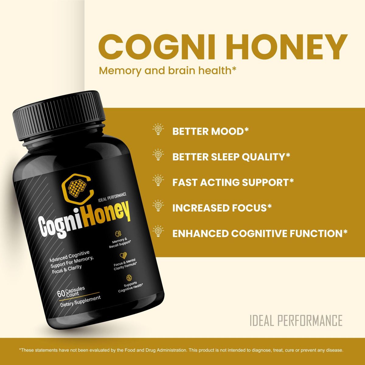 Emballage des capsules CogniHoney d'IDEAL PERFORMANCE