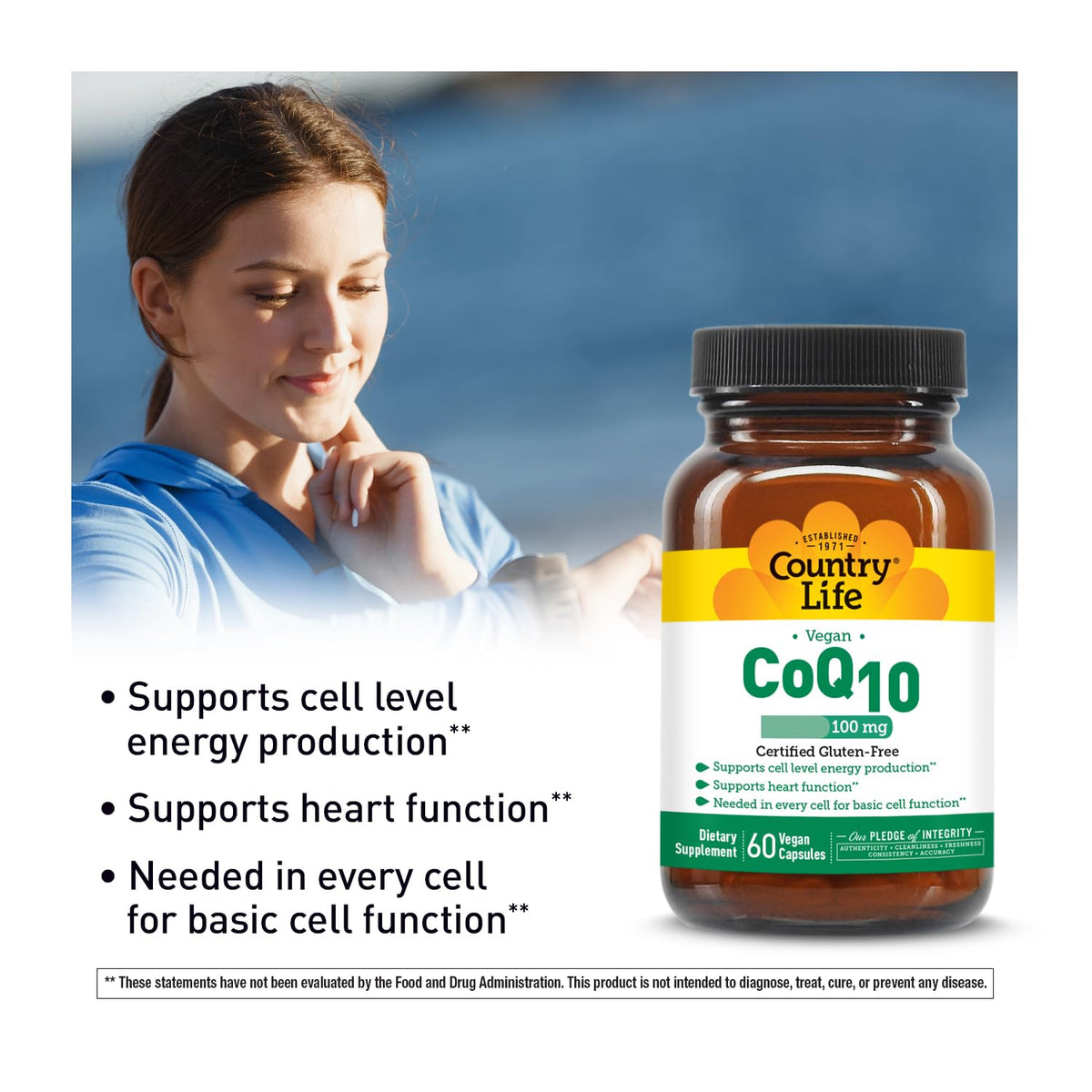 Emballage des capsules Country Life CoQ10 100 mg