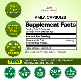 Emballage des capsules d'Amla Organic Veda avec informations nutritionnelles