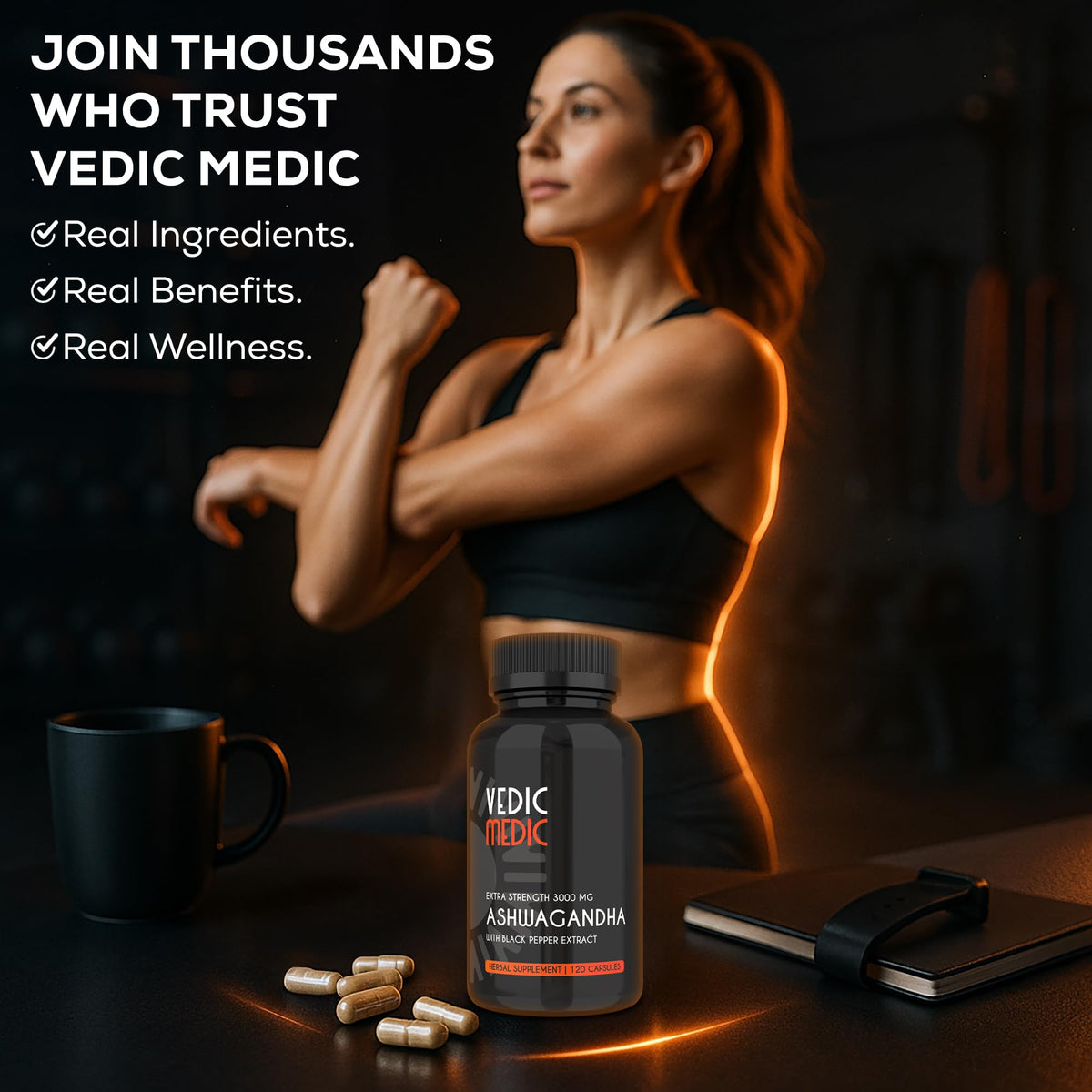 Emballage des capsules d'Ashwagandha Bio The Vedic Medic