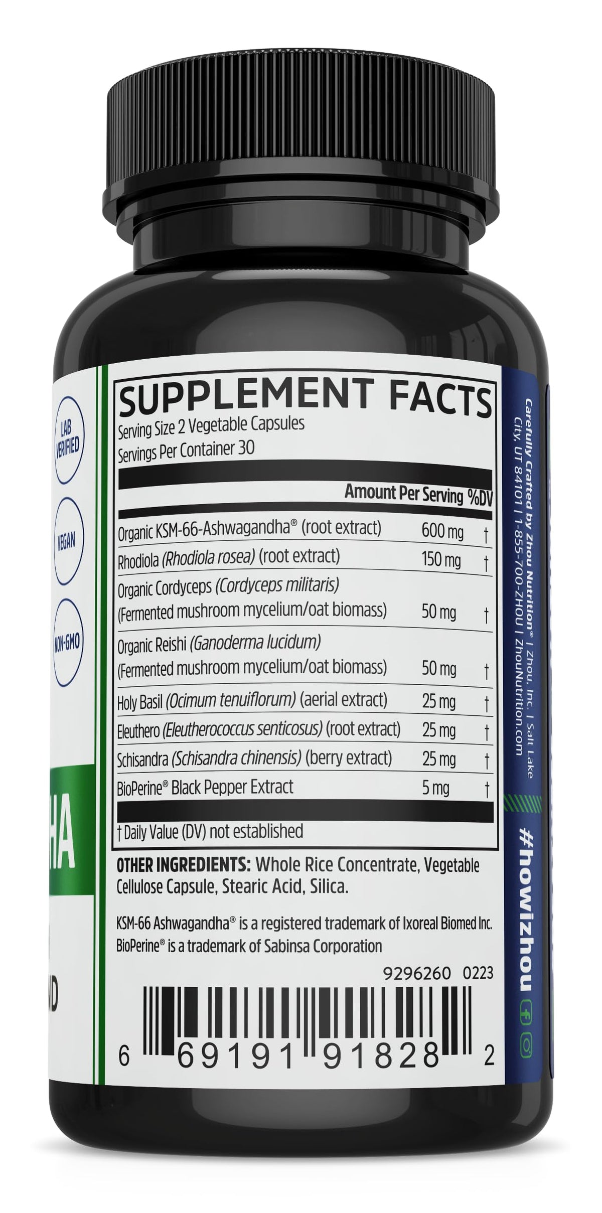 Emballage des capsules d'Ashwagandha ZHOU, 60 capsules