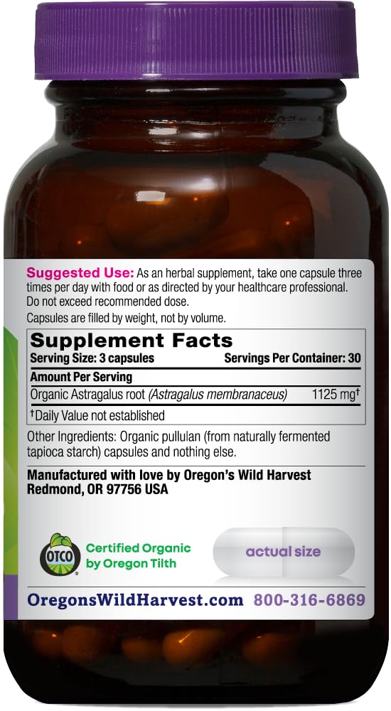 Emballage des capsules d'Astragalus Oregon's Wild Harvest
