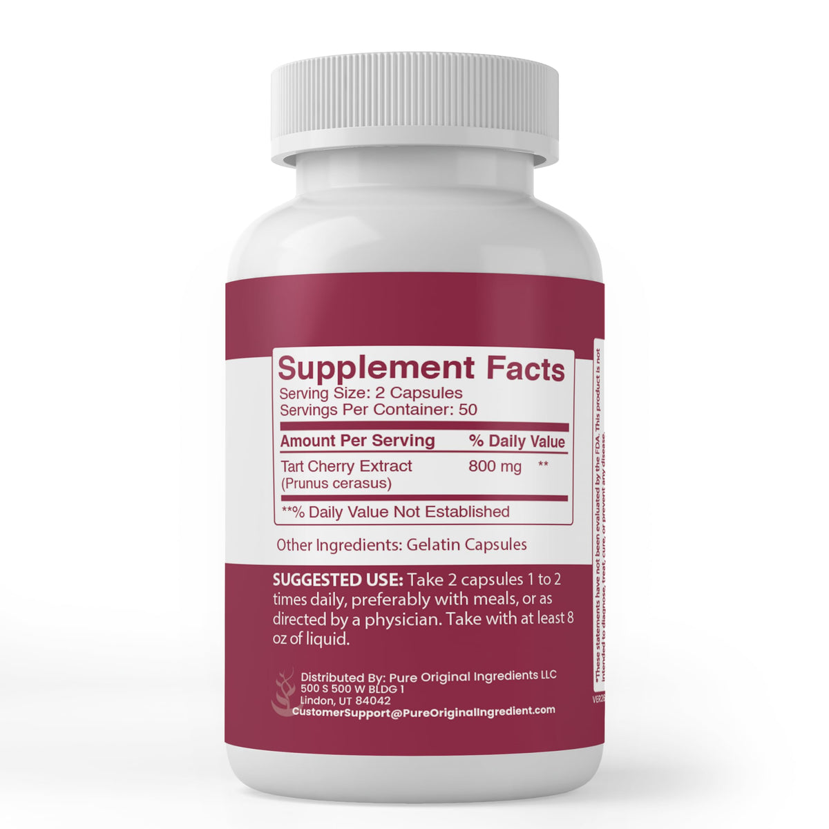 Emballage des capsules d'extrait de cerise acidulée PURE ORIGINAL INGREDIENTS