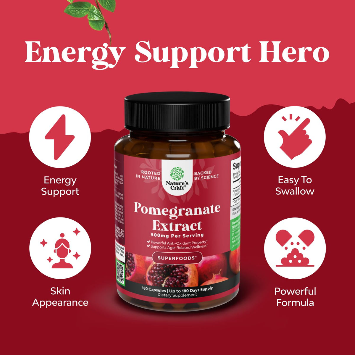 Emballage des capsules d'extrait de grenade Natures Craft 500mg
