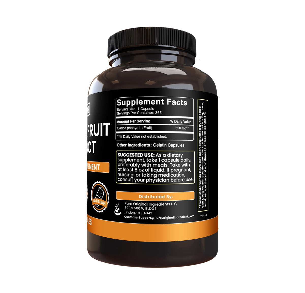 Emballage des capsules d'extrait de papaye PURE ORIGINAL INGREDIENTS