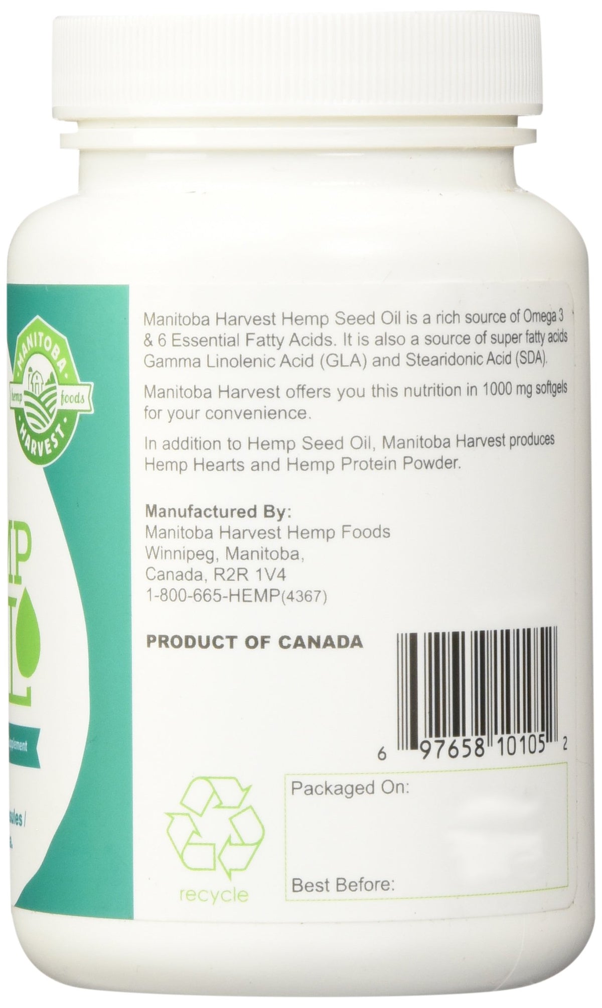 Emballage des capsules d'huile de chanvre Manitoba Harvest