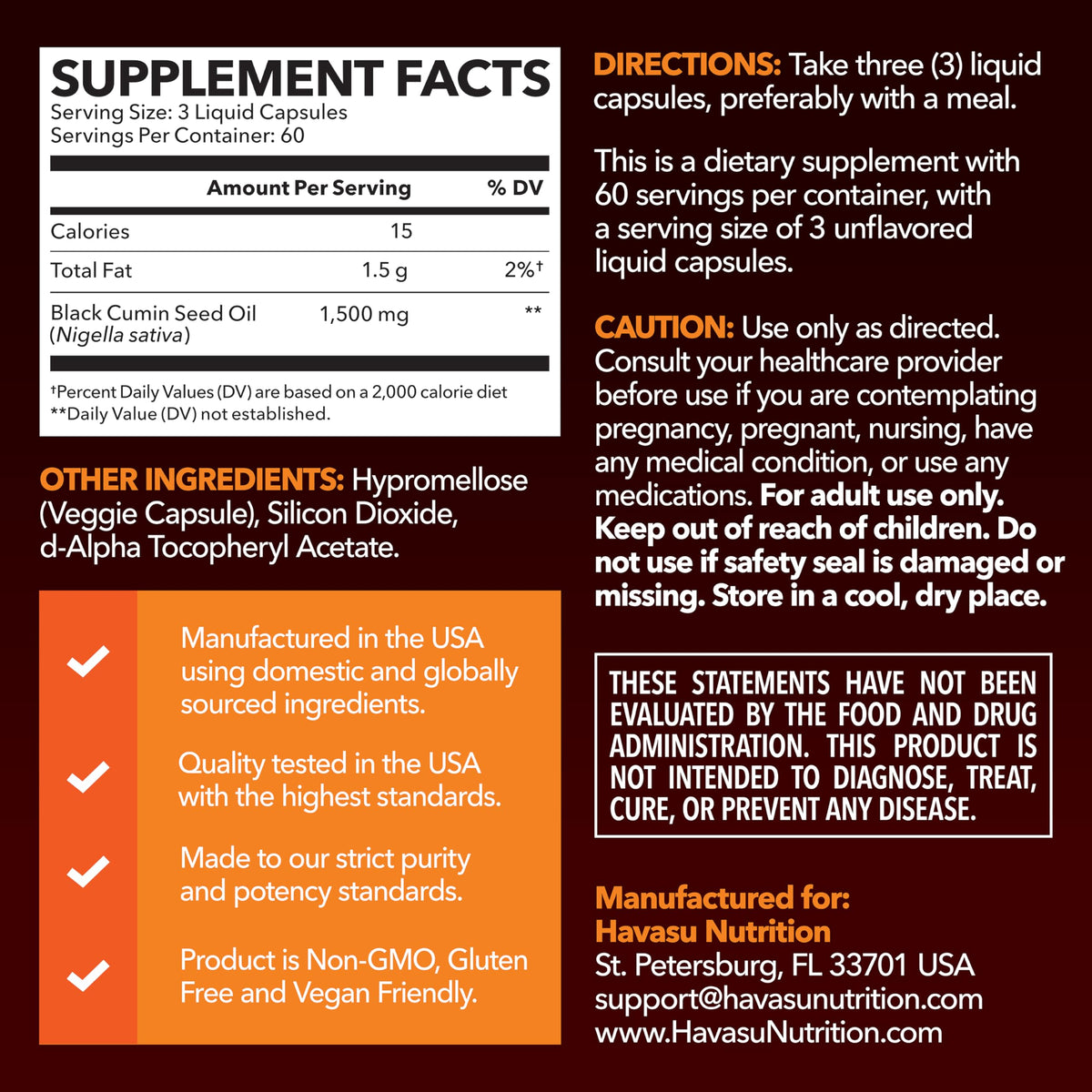 Emballage des Capsules d'Huile de Nigelle HAVASU NUTRITION