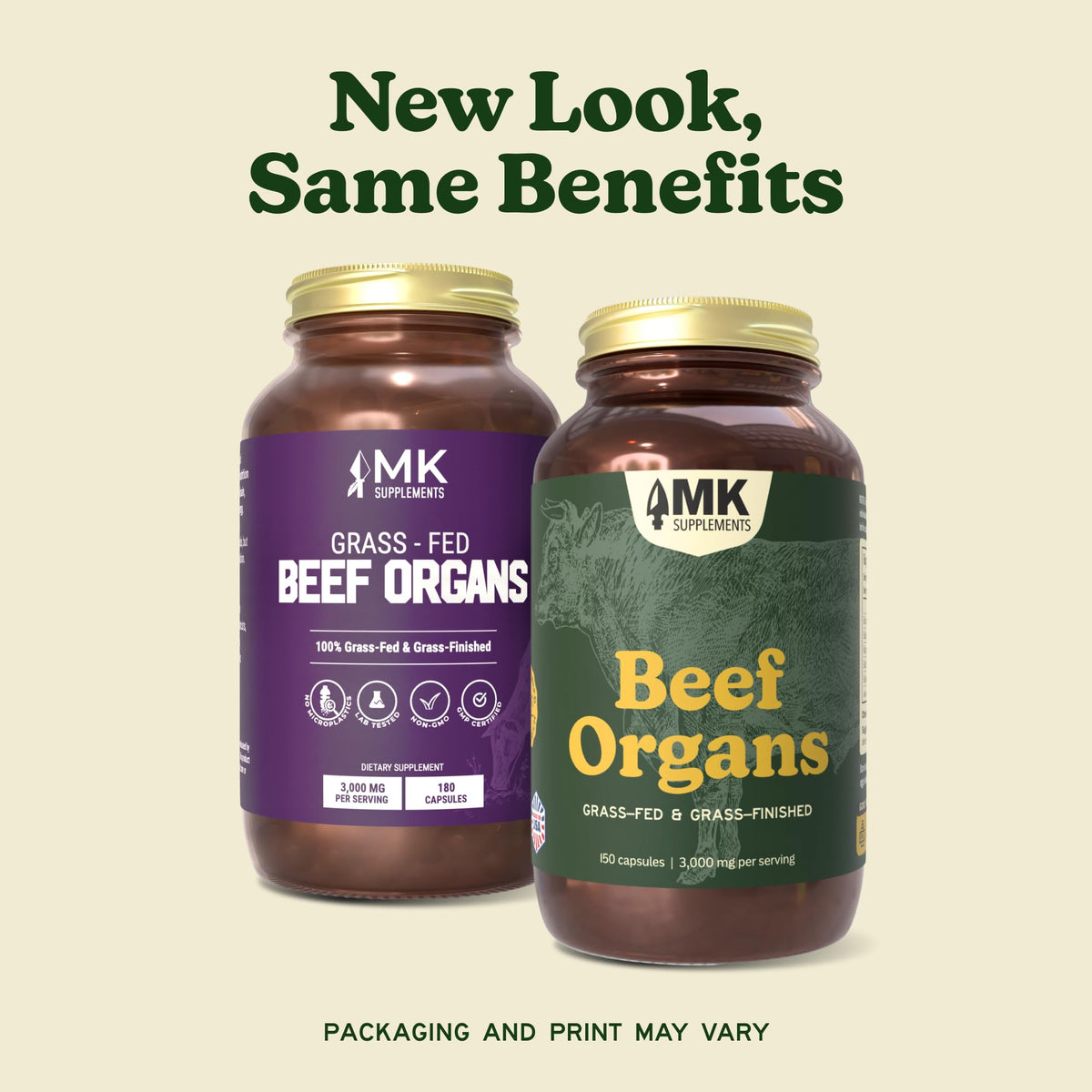 Emballage des Capsules d'Organes de Boeuf MK Supplements