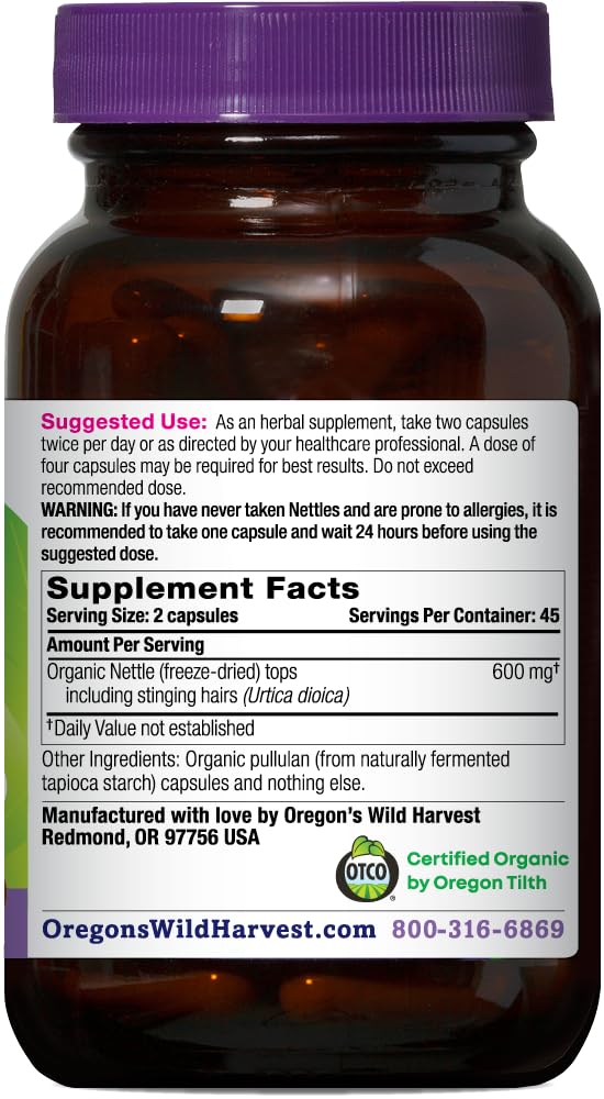 Emballage des Capsules d'Ortie Bio Oregon's Wild Harvest, 90 capsules