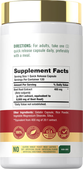 Emballage des capsules de betterave Carlyle avec informations nutritionnelles
