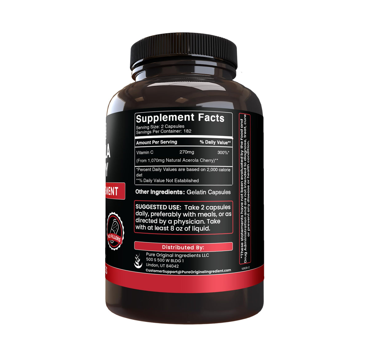Emballage des Capsules de Cerise Acerola PURE ORIGINAL INGREDIENTS