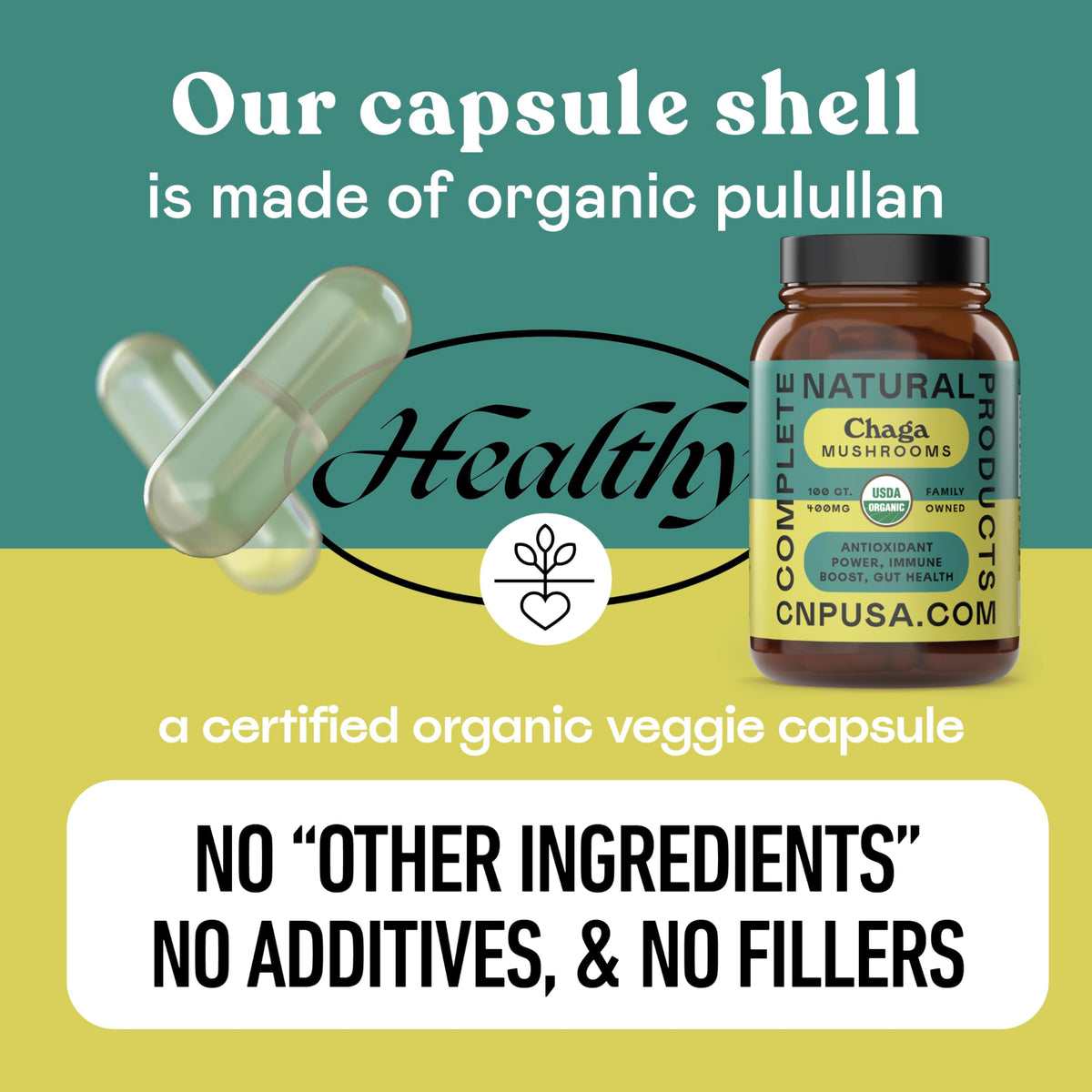 Emballage des capsules de champignon Chaga bio avec étiquette claire