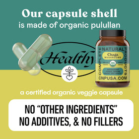 Emballage des capsules de champignon Chaga bio avec étiquette claire