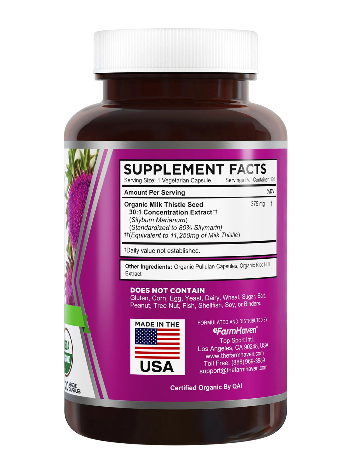 Emballage des capsules de Chardon-Marie Bio FarmHaven
