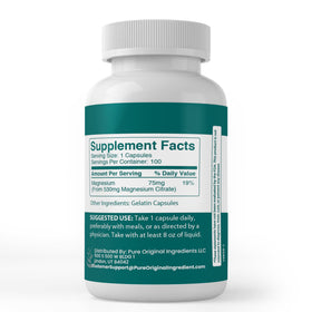 Emballage des capsules de citrate de magnésium PURE ORIGINAL INGREDIENTS