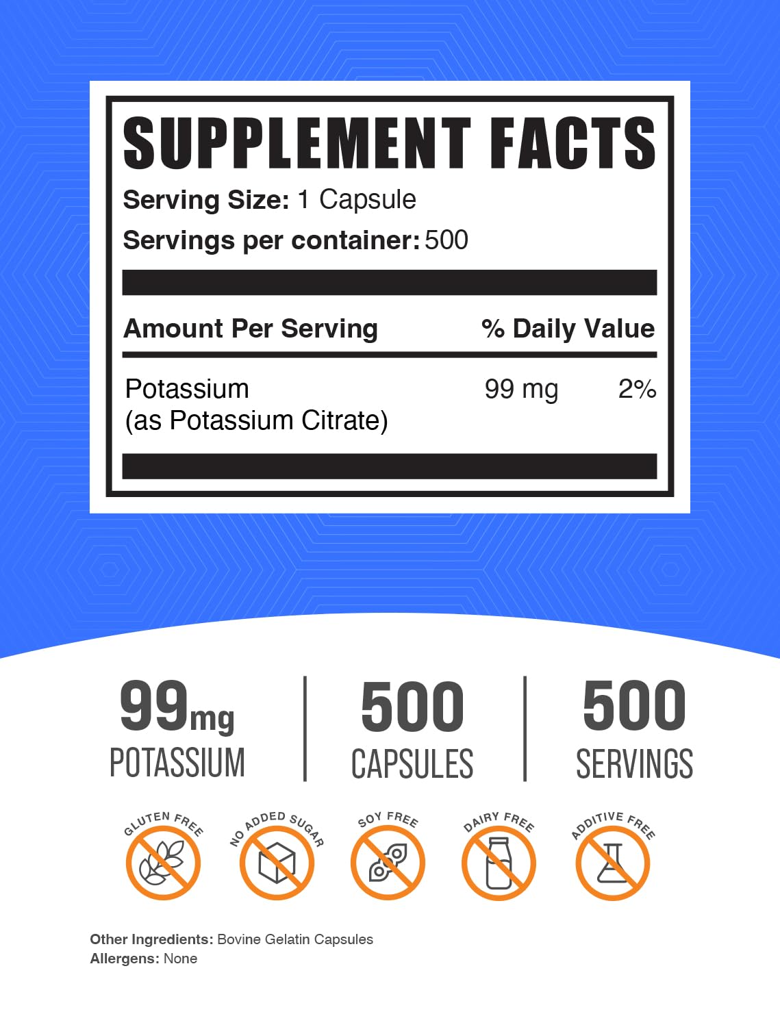Emballage des capsules de Citrate de Potassium BulkSupplements