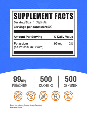 Emballage des capsules de Citrate de Potassium BulkSupplements