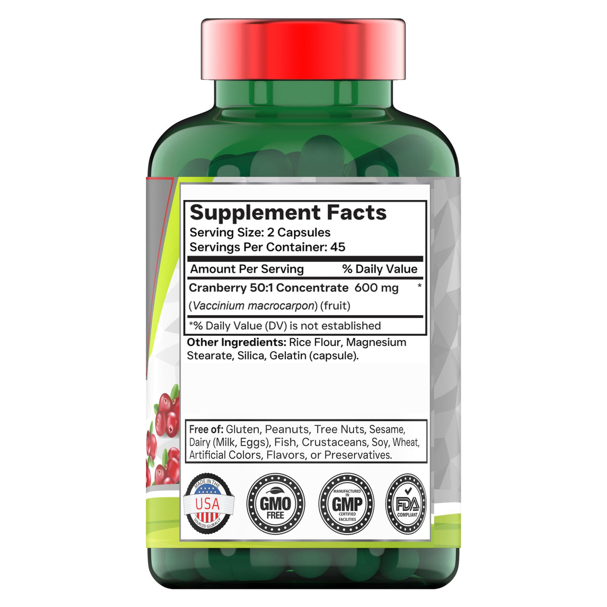 Emballage des capsules de cranberry tnvitamins 90 capsules