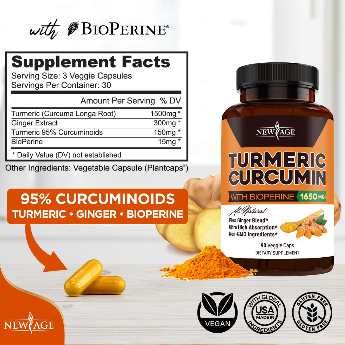 Emballage des capsules de Curcuma Curcumin NEW AGE