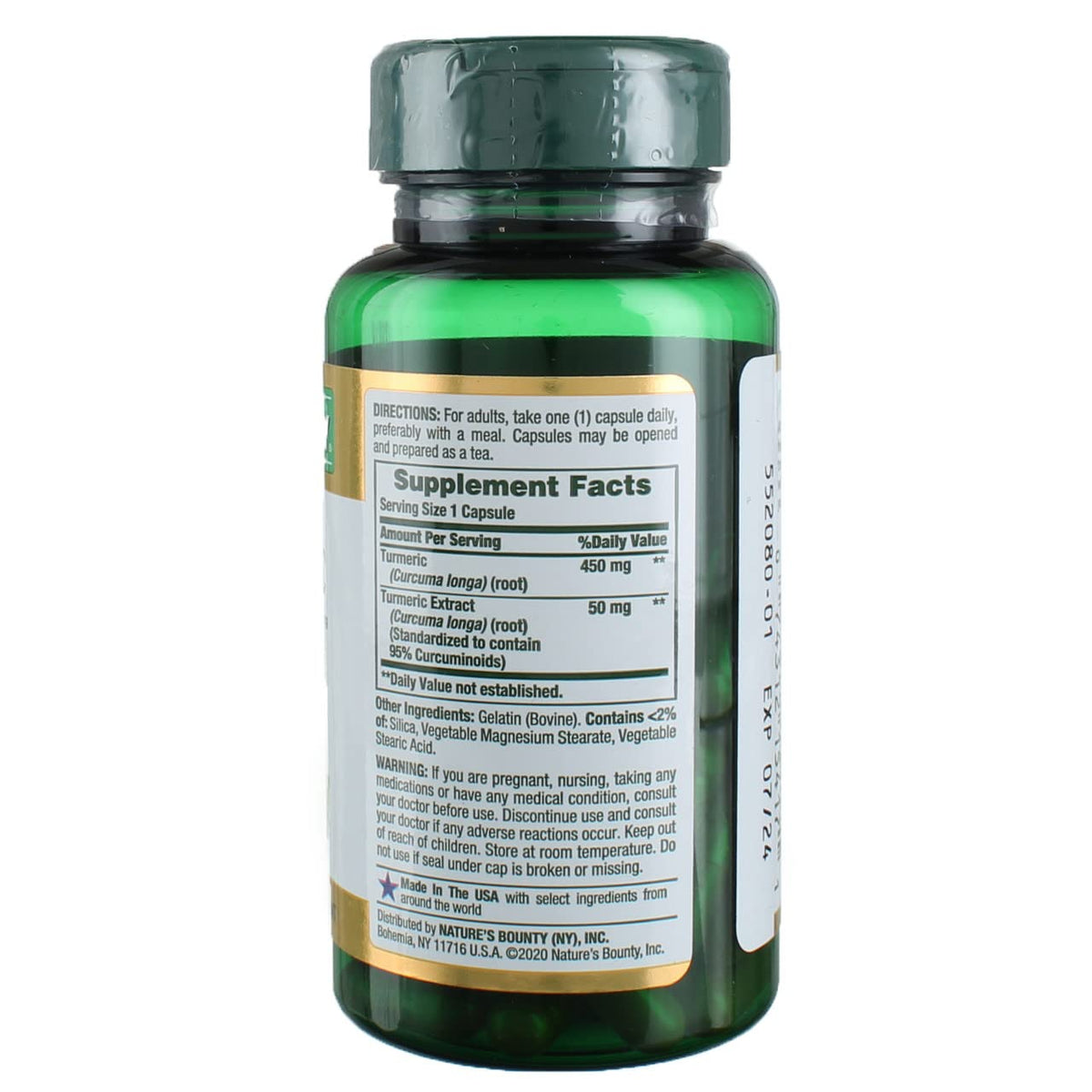 Emballage des capsules de Curcuma Nature's Bounty 450 mg