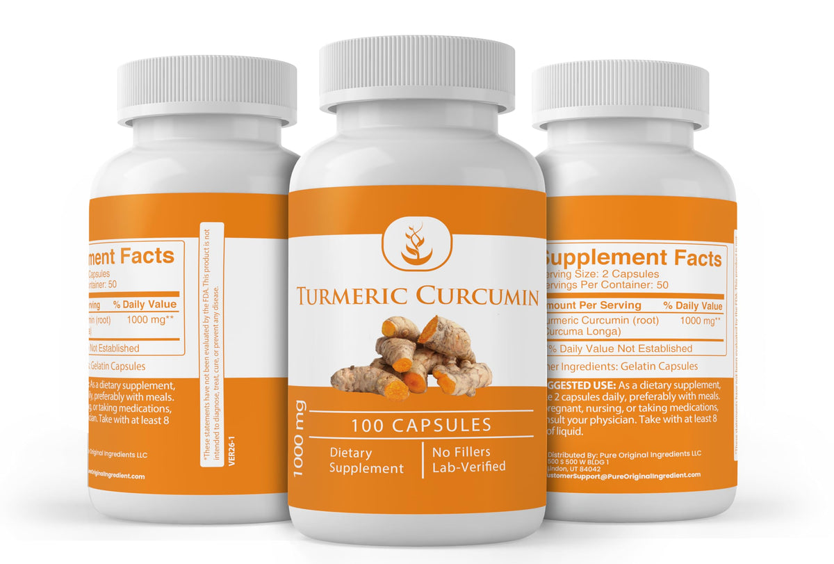 Emballage des capsules de Curcuma PURE ORIGINAL INGREDIENTS