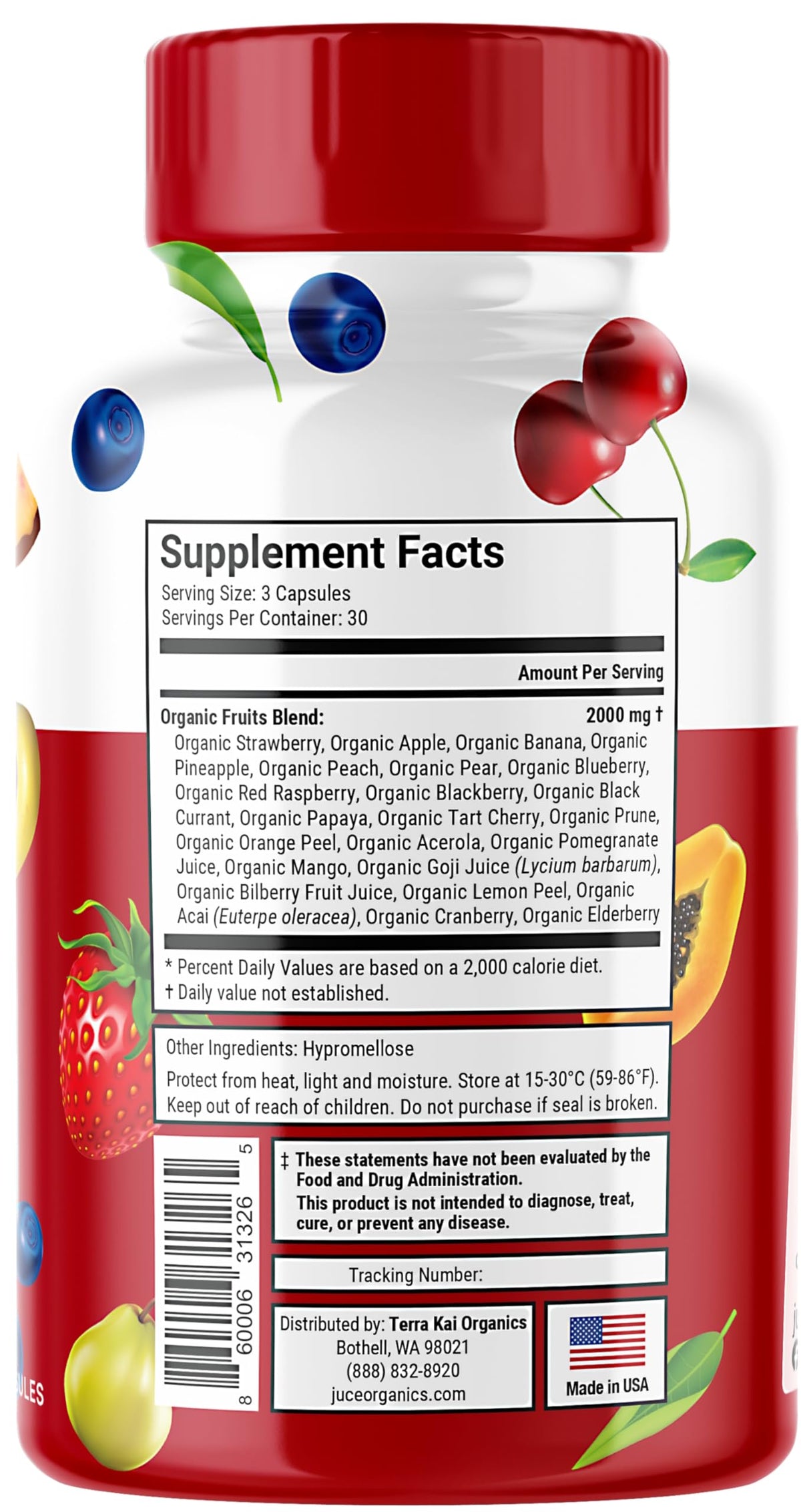 Emballage des capsules de fruits bio Terra Kai Organics