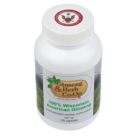 Emballage des capsules de Ginseng Américain Pur 500mg GINSENG & HERB CO-OP