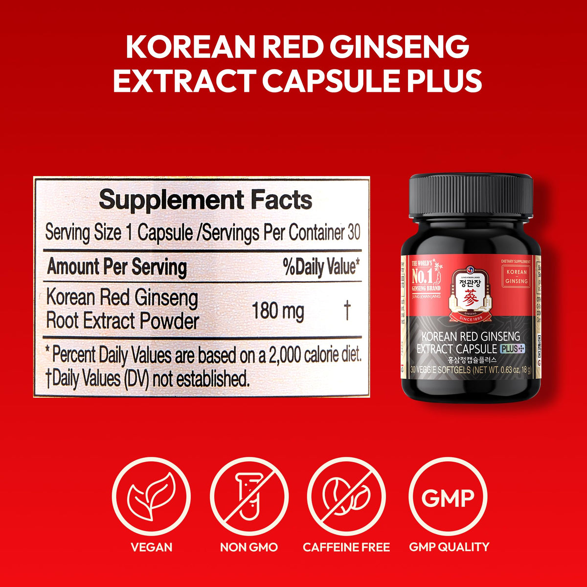 Emballage des capsules de ginseng rouge coréen JUNG KWAN JANG, dimensions 7,2 x 4,3 x 4,2 cm