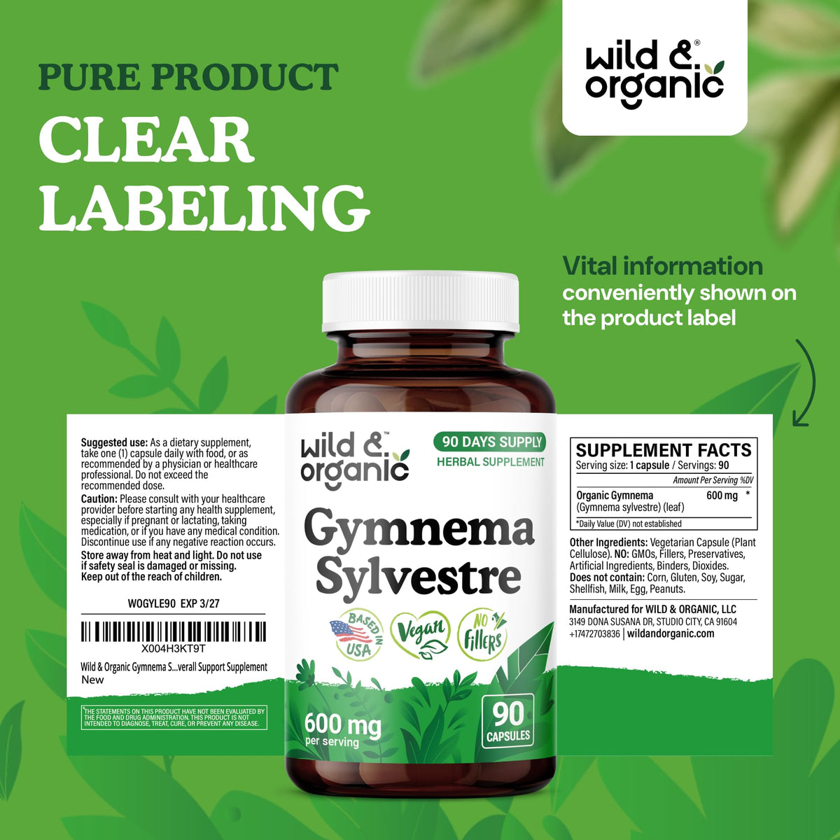 Emballage des capsules de gymnema sylvestre Wild & Organic