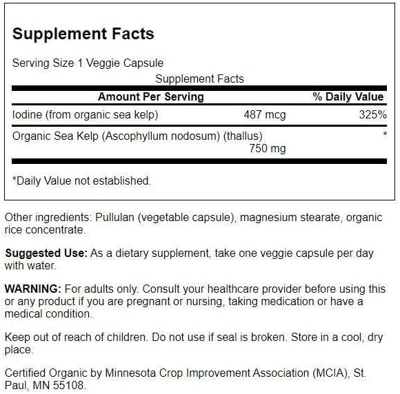 Emballage des capsules de Kelp Écologique Swanson