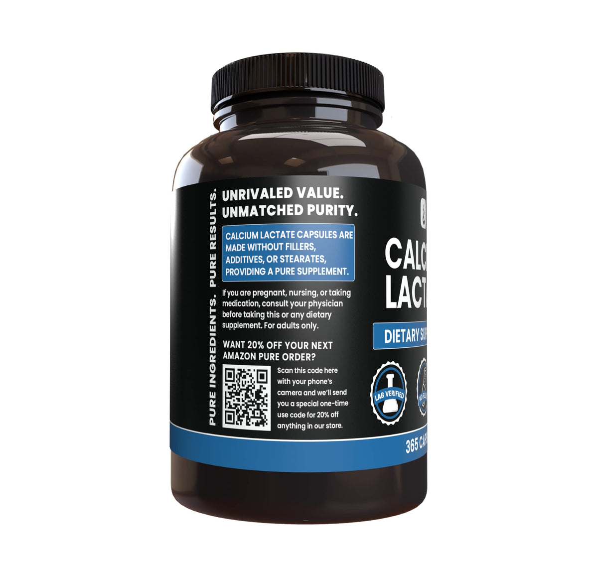 Emballage des capsules de lactate de calcium PURE ORIGINAL INGREDIENTS