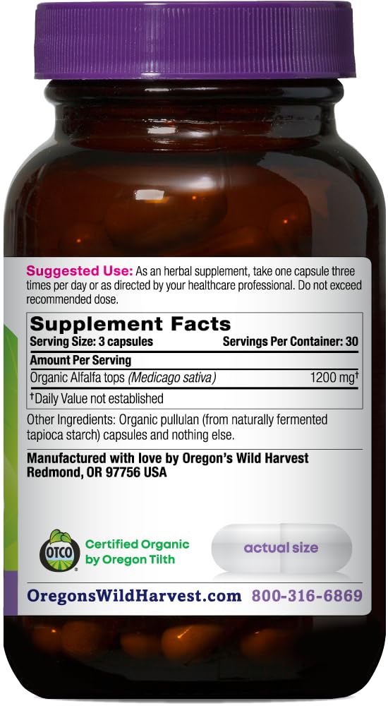 Emballage des capsules de luzerne bio Oregon's Wild Harvest