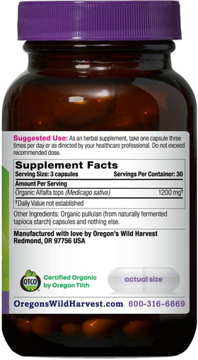 Emballage des capsules de luzerne bio Oregon's Wild Harvest