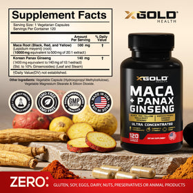 Emballage des capsules de Maca et Ginseng X Gold Health